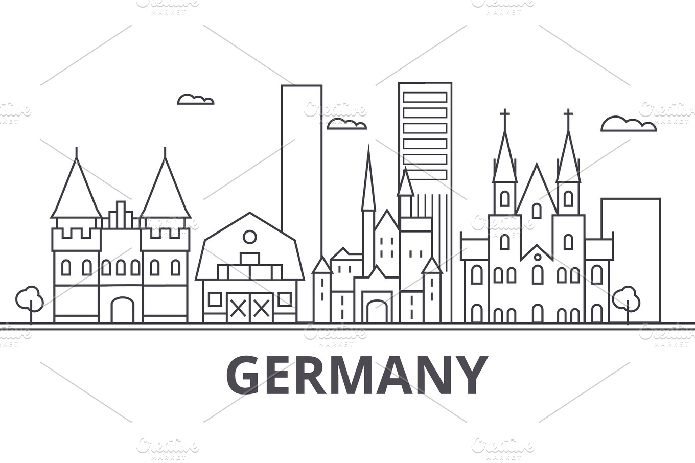 Germany architecture line skyline illustration. Linear vector cityscape