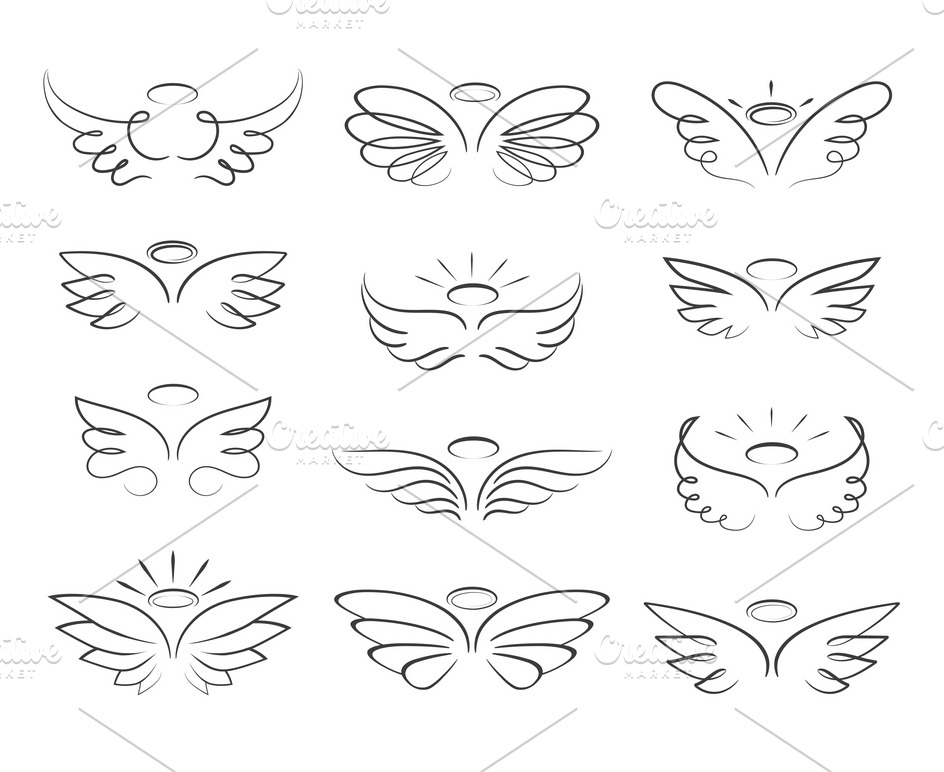 Sketch angel wings in cartoon style | Illustrator Graphics ~ Creative