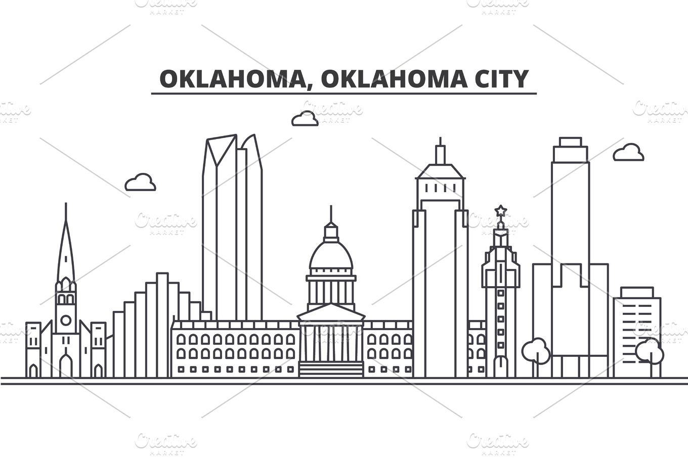 Oklahoma, Oklahoma City architecture line skyline illustration. Linear