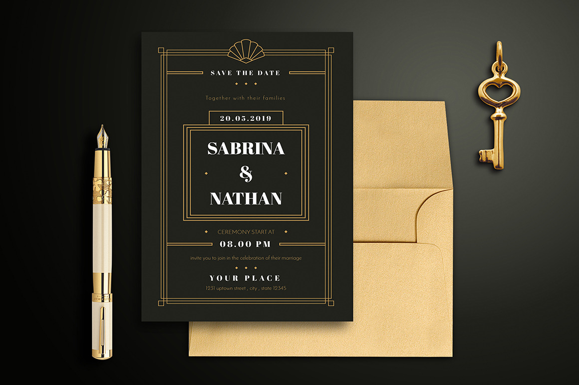 Art Deco Wedding Invitation | Invitation Templates ~ Creative Market