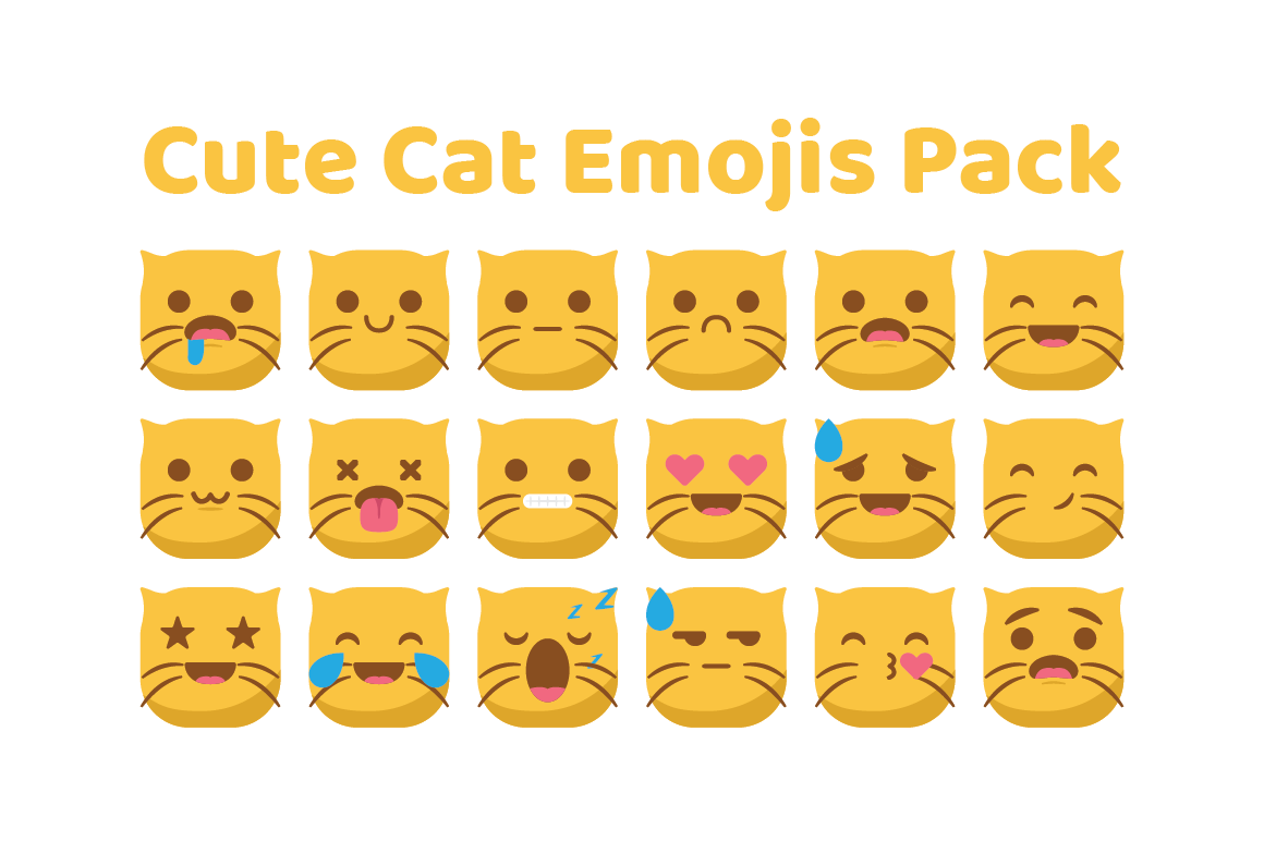 Cute Cat Emojis Pack PreDesigned Illustrator Graphics Creative Market