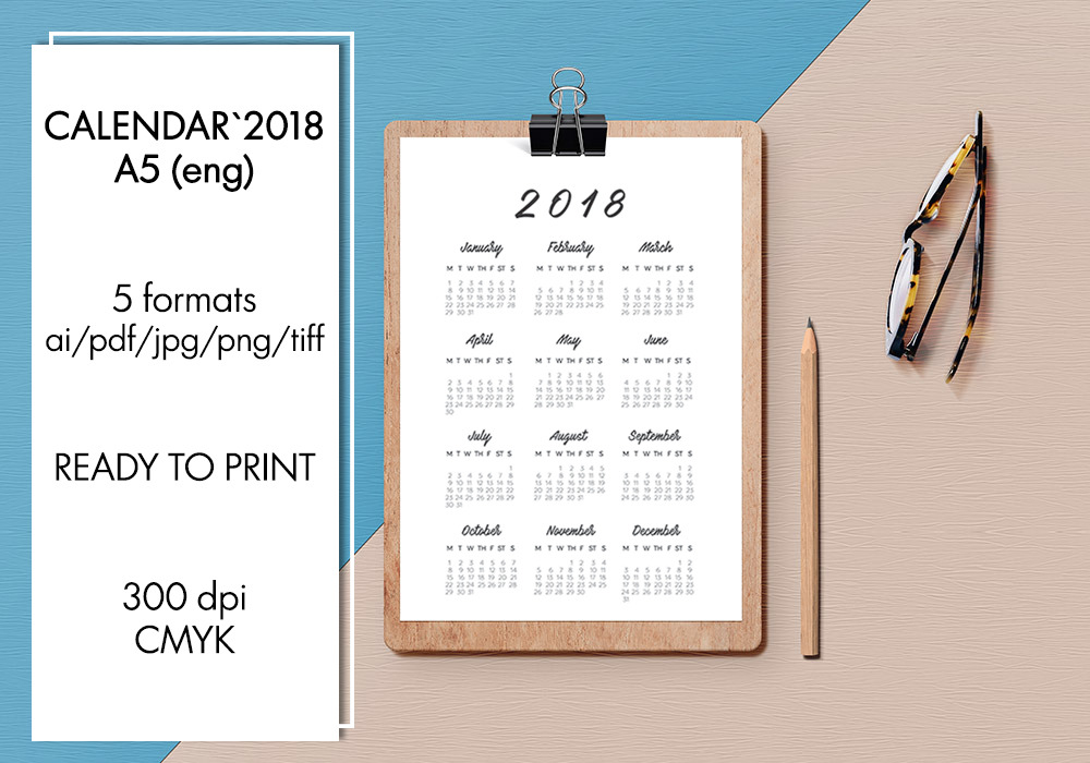 18 Calendar Printable Template Pre Designed Illustrator Graphics Creative Market