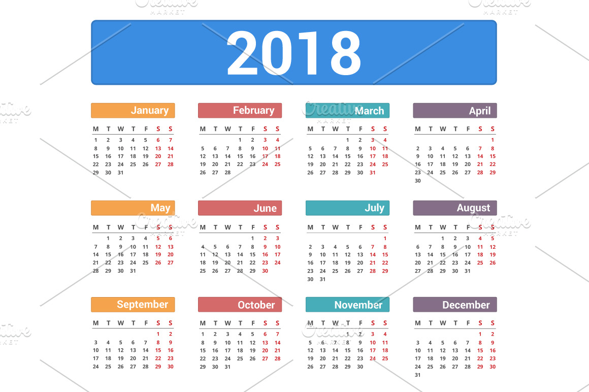 2018 Calendar | Graphics ~ Creative Market