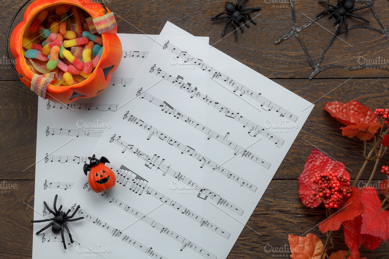 Top view halloween & music note stock photo containing halloween and