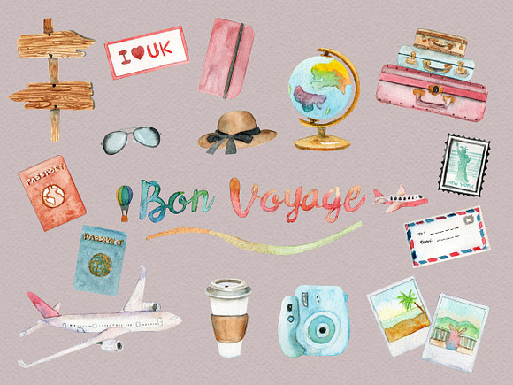 Cute Watercolor Travel Clipart Graphic by DizzyArtStudio