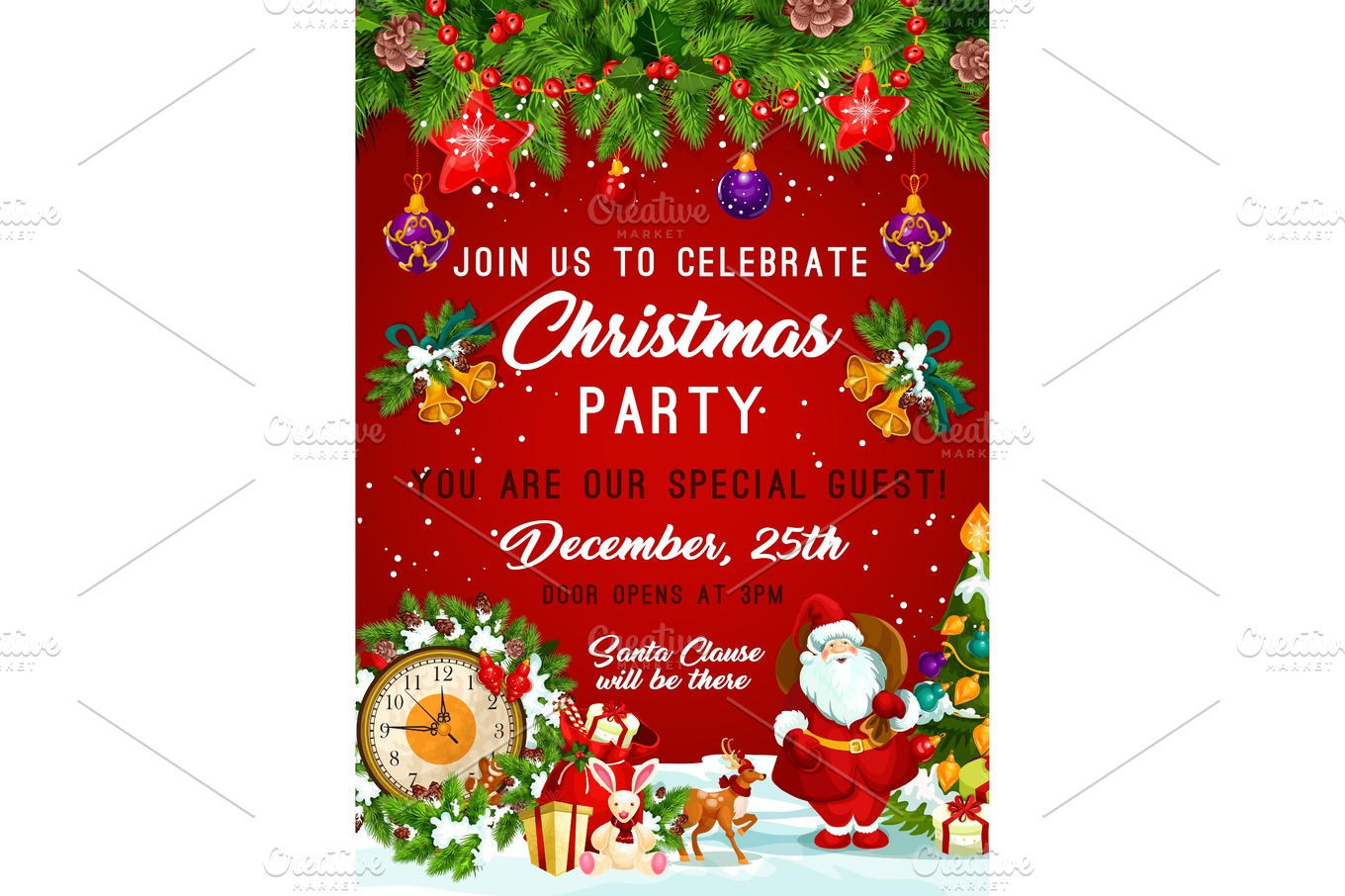 Christmas party vector New Year invitation poster | Decorative ...