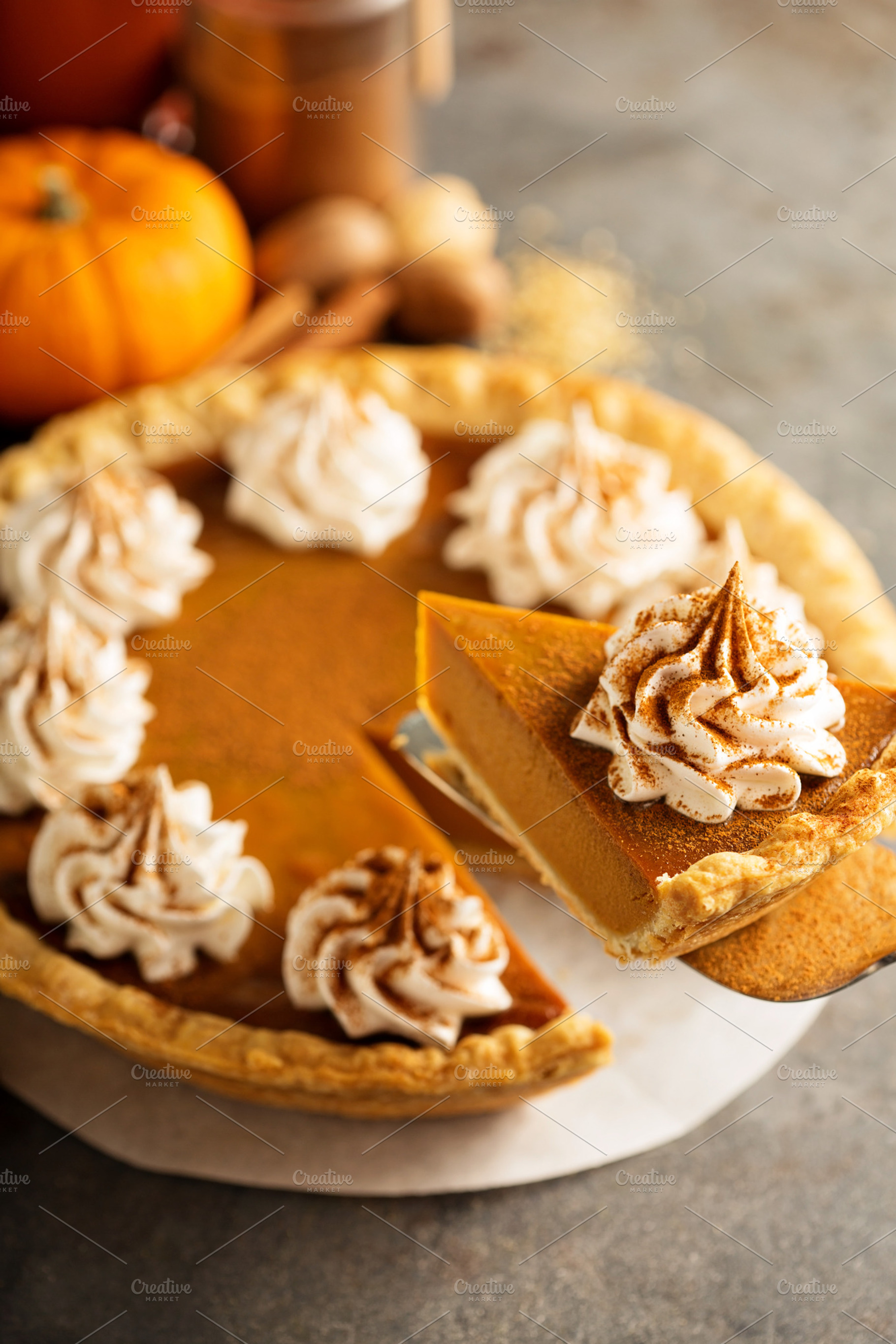 Pumpkin pie with whipped cream featuring sweet, pumpkin, and pie | High ...