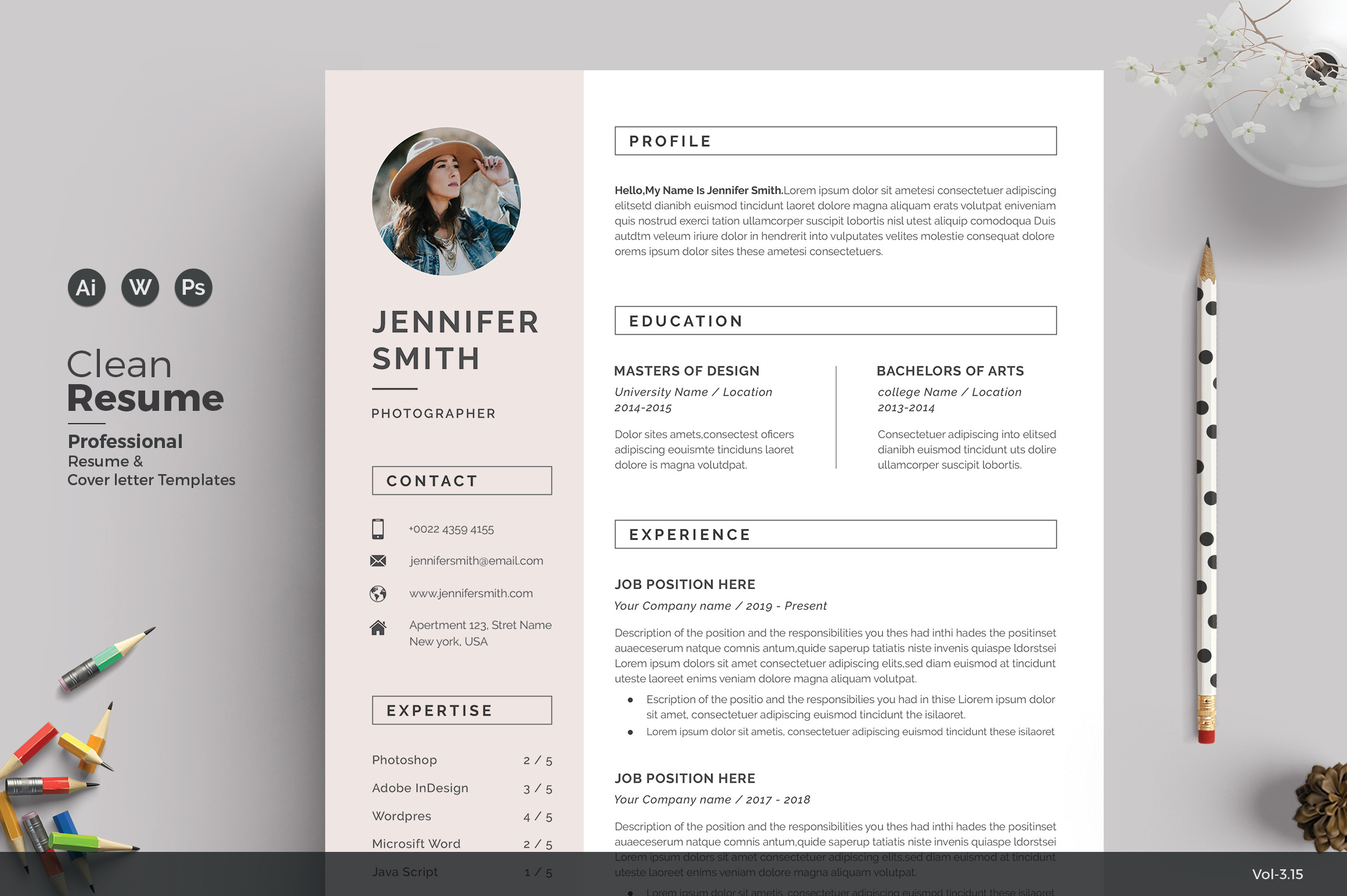 Resume/CV - Feminine | Resume Templates ~ Creative Market