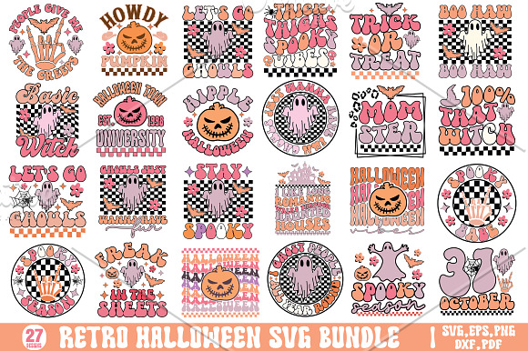 Retro Hello Spooky Kitty Halloween SVG Bundle Download