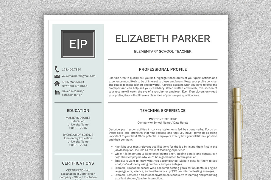 Teacher Cv Teacher Resume Creative Resume Templates Creative Market