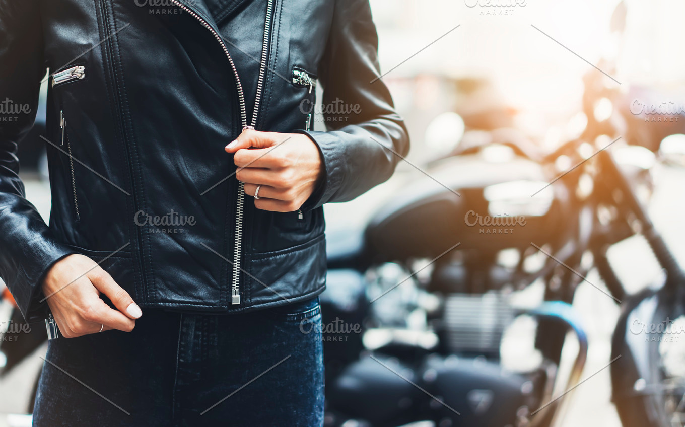 Girl In A Leather Jacket Containing Motorbike Biker And Rider High Quality Technology Stock Photos Creative Market