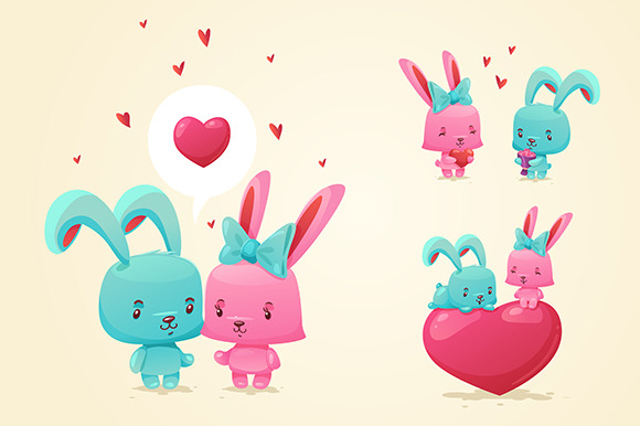 Set of cute happy rabbits (vector) | Animal Illustrations ~ Creative Market