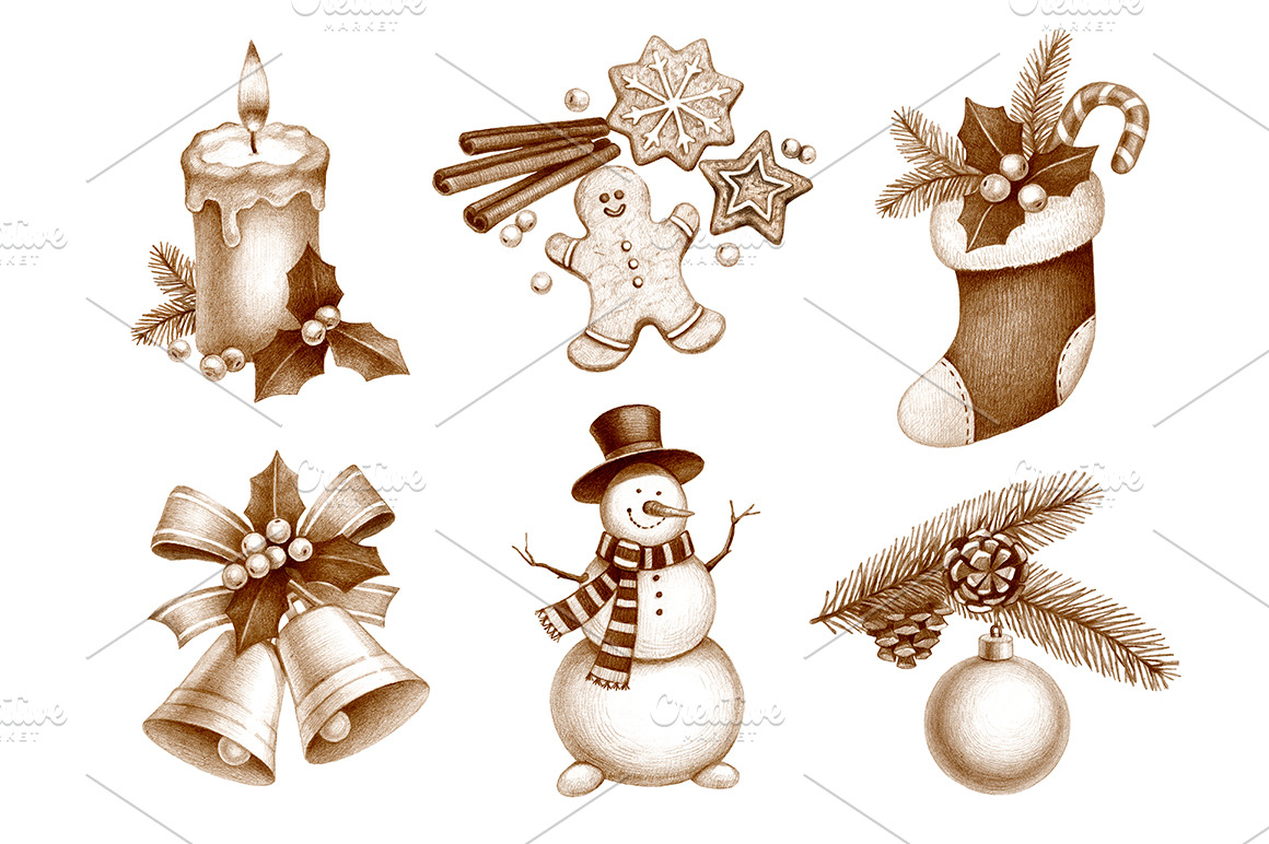 Christmas drawings | Illustrations ~ Creative Market