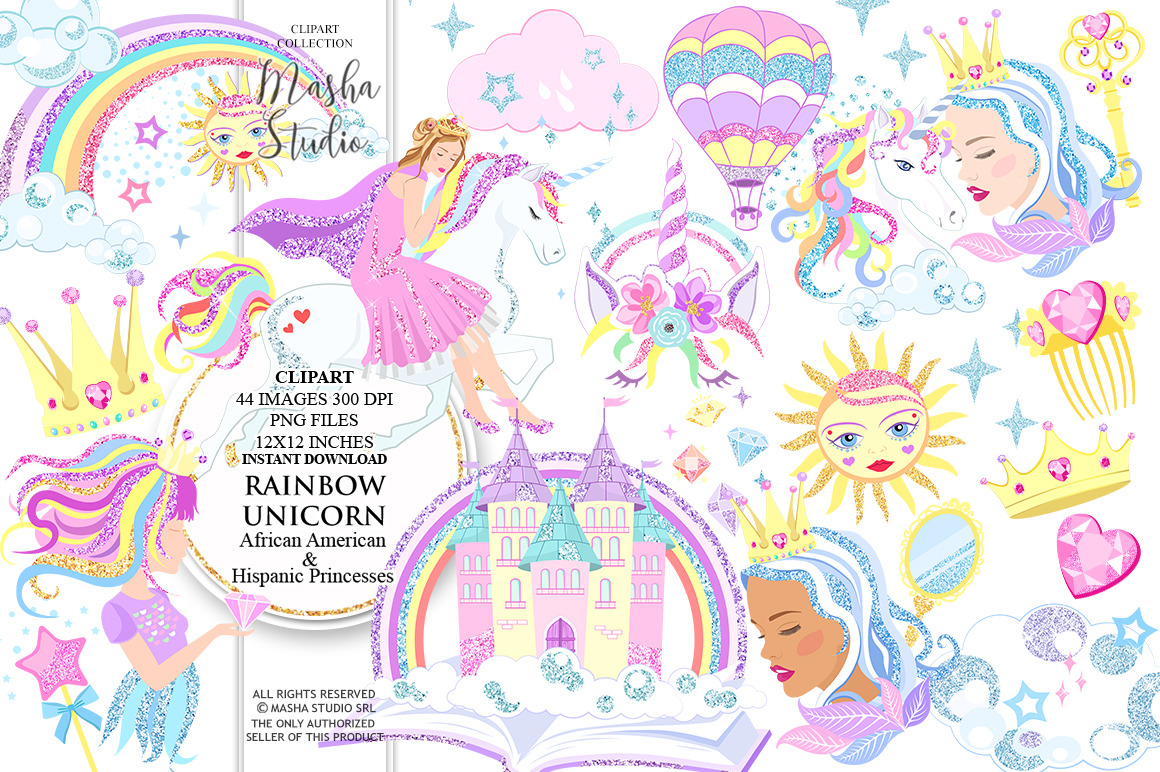 Rainbow Unicorn Clipart Custom Designed Illustrations Creative Market