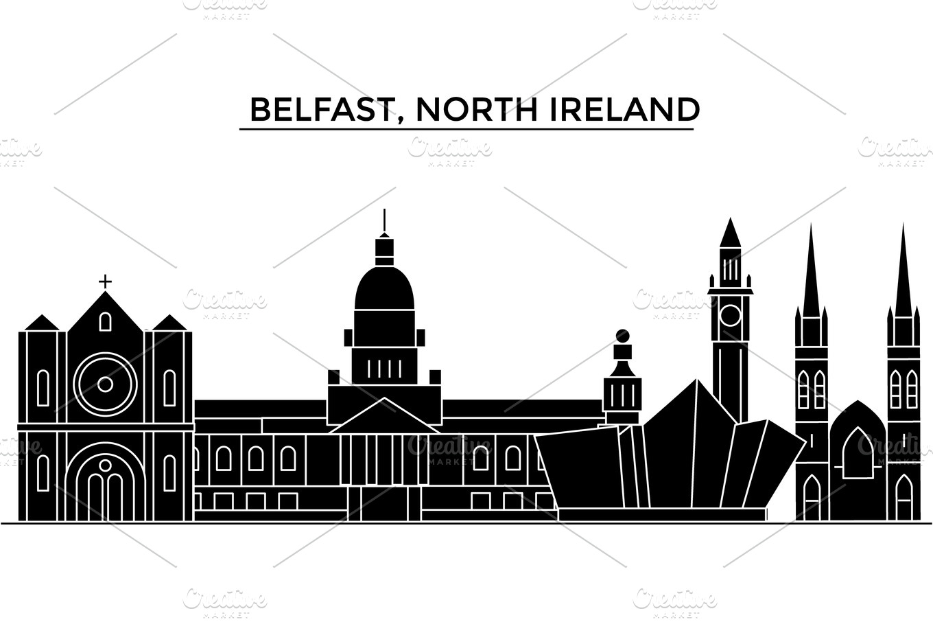 Belfast, North Ireland architecture vector city skyline, travel ...