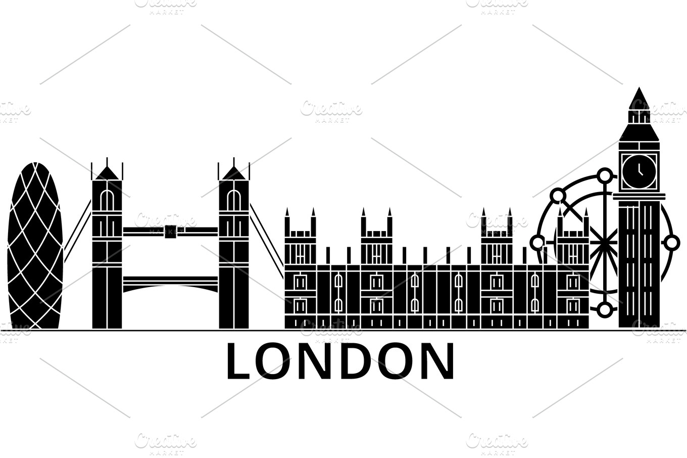 London architecture vector city skyline, travel cityscape with ...