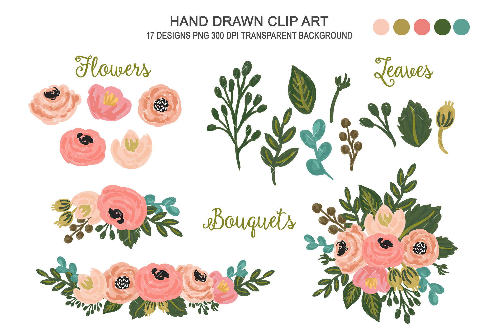 Wedding Floral Clipart Flower Art Custom Designed Illustrations Creative Market