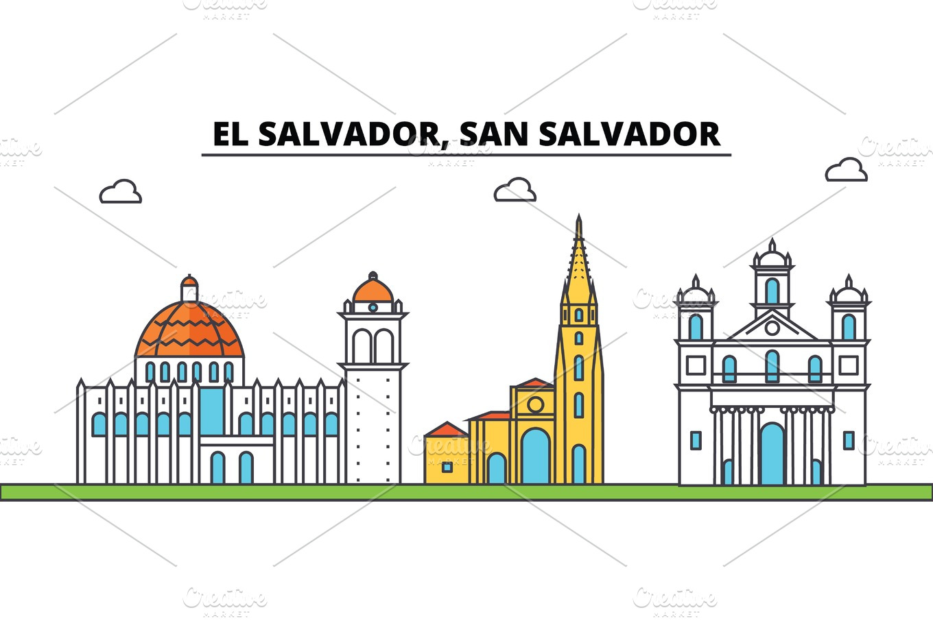 El Salvador, San Salvador outline city skyline, linear illustration