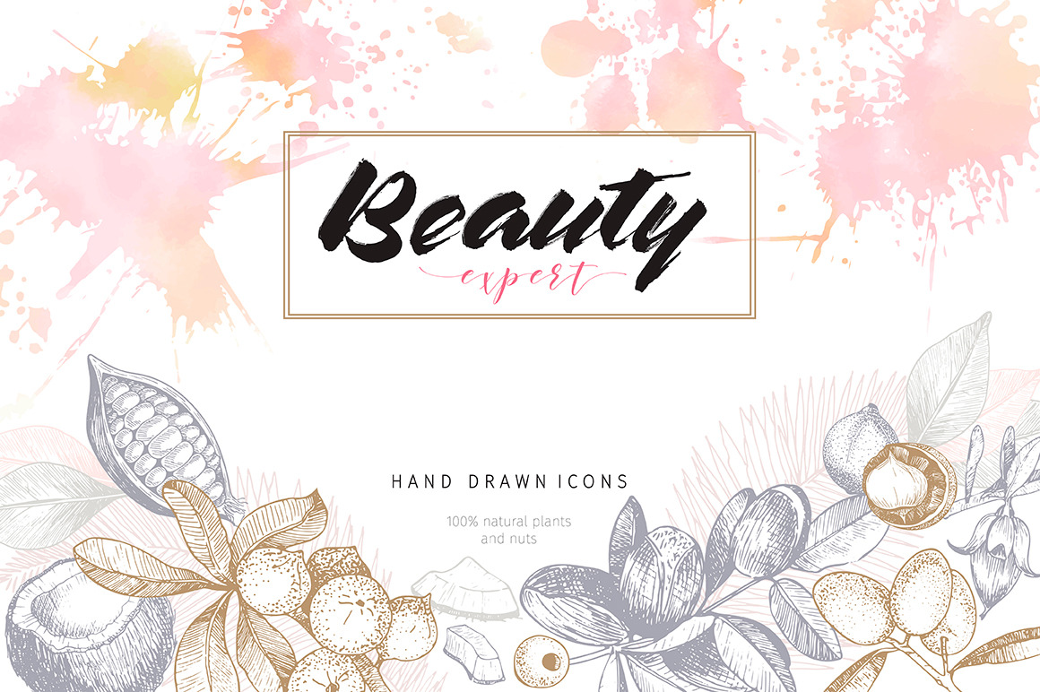 Beauty Expert: sketched beauty oils | Pre-Designed Illustrator Graphics ...