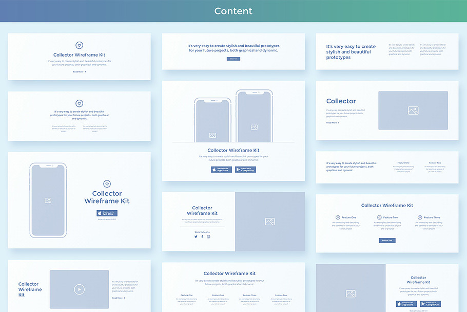 Collector Wireframe Web Kit | Creative Wireframe Kits ~ Creative Market