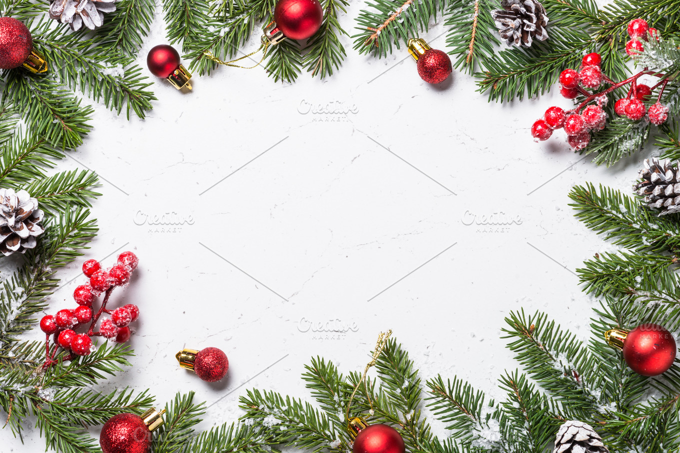 Christmas frame background with decorations stock photo containing