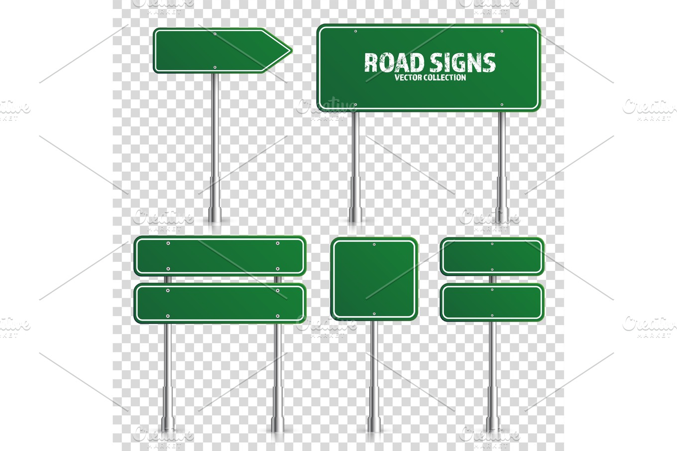 Road green traffic sign. Blank board with place for text.Mockup ...