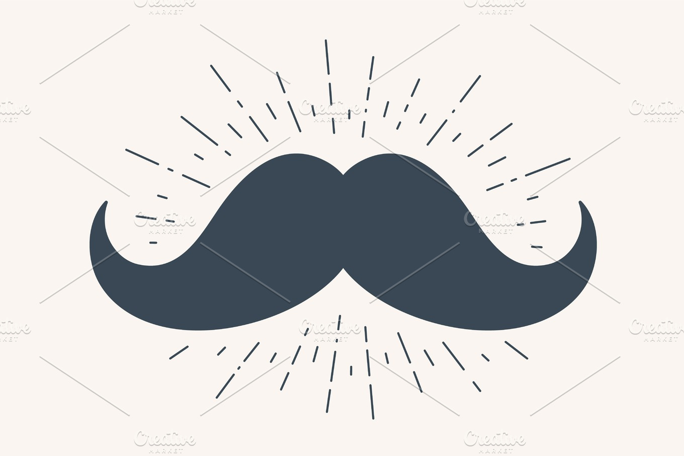 Mustache and vintage sun rays sunburst | Decorative Illustrations ...