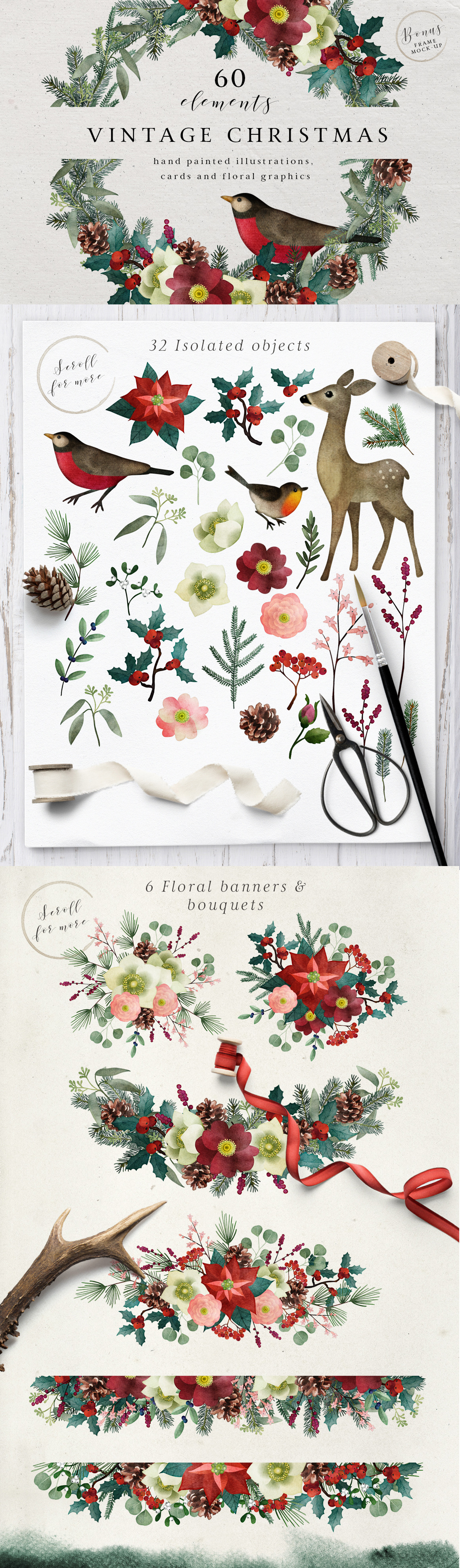 Vintage Christmas watercolor set | Animal Illustrations ~ Creative Market