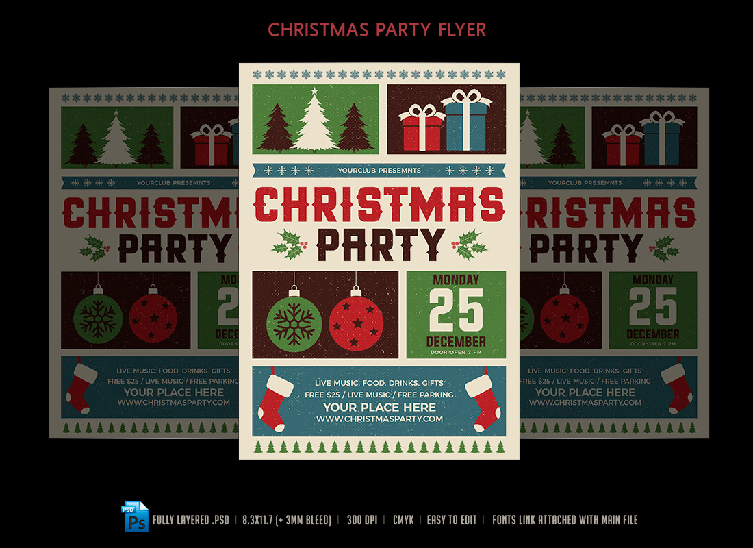 Vintage Christmas Party Flyer | Flyer Templates ~ Creative Market