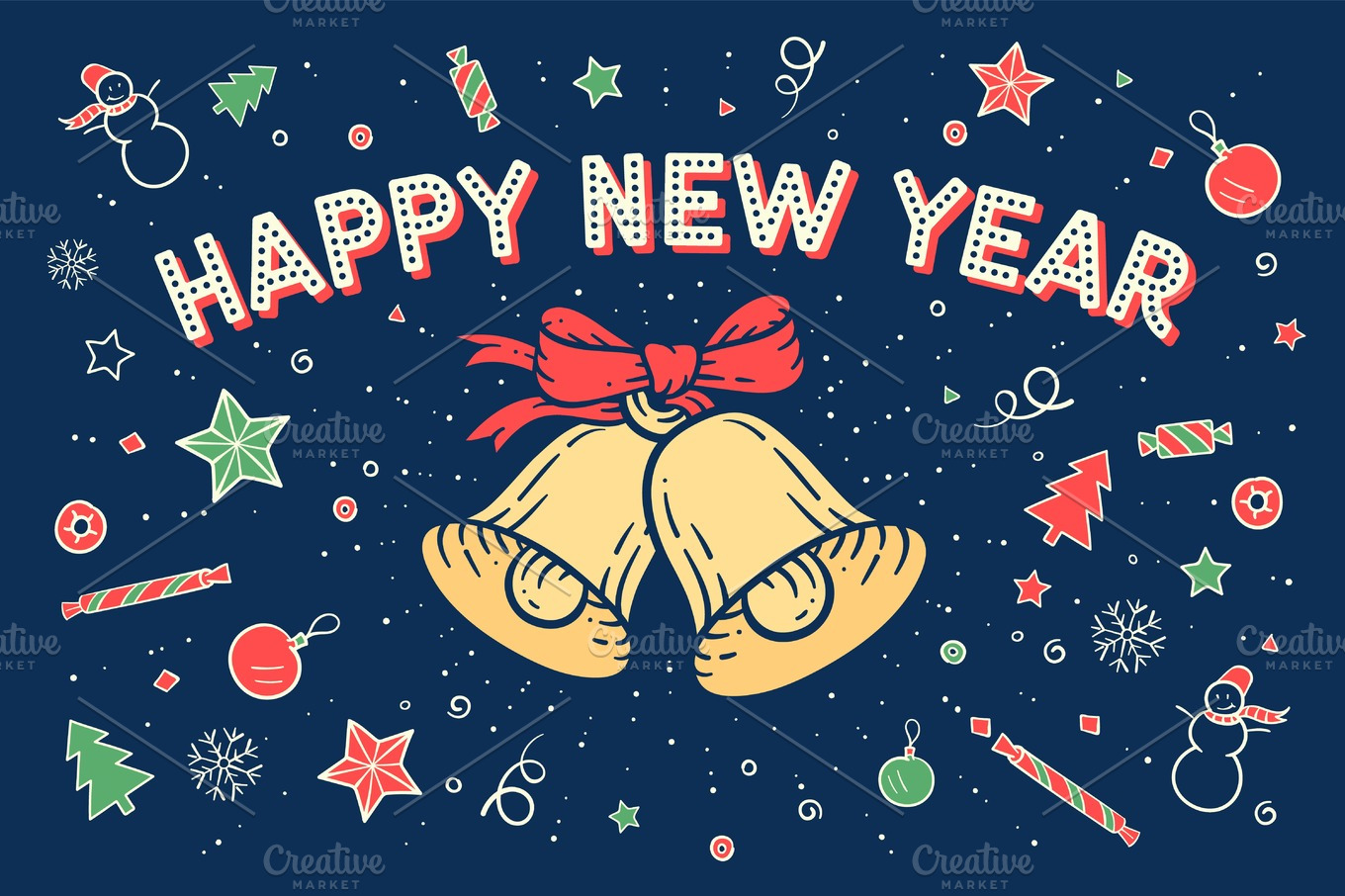 Greeting card Happy New Year | Pre-Designed Illustrator Graphics ~ Creative Market