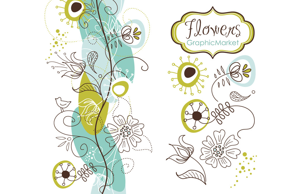 14 Flowers and a floral borders | Illustrator Graphics ~ Creative Market