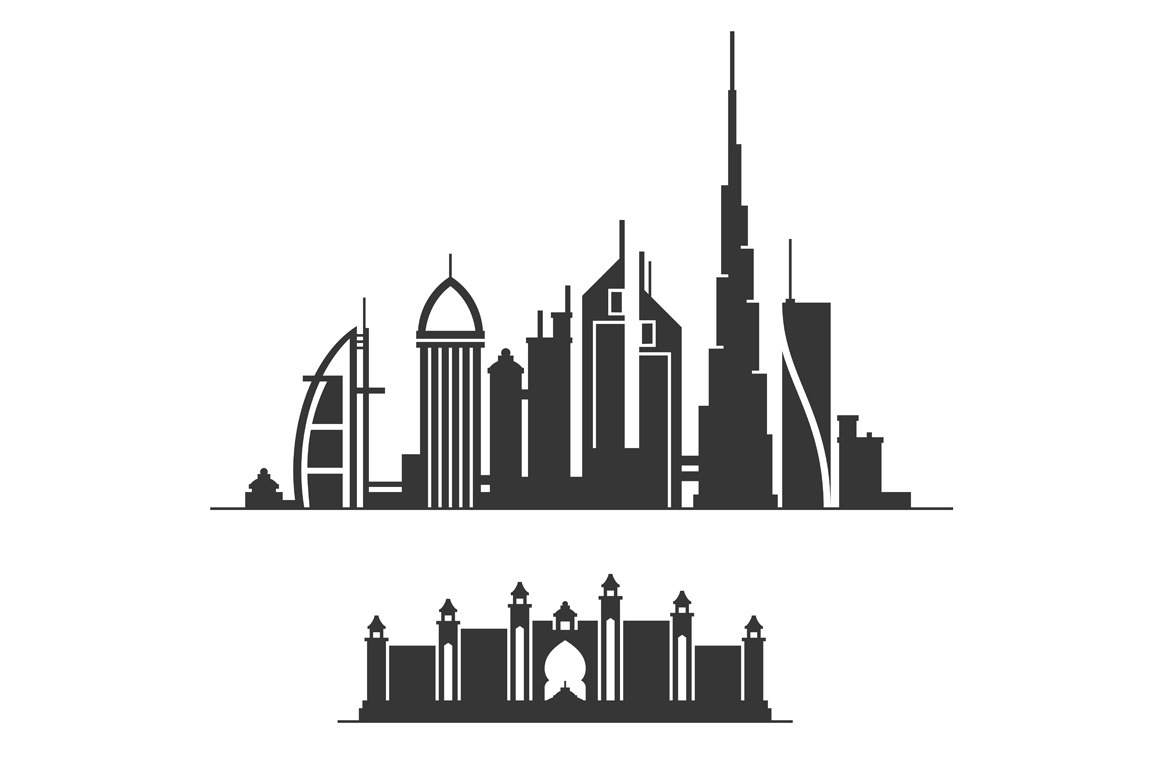 Dubai City Skyline Silhouette Pre Designed Illustrator Graphics Creative Market