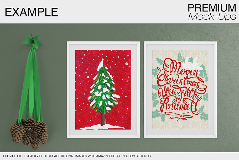 Christmas Wall and Frames Mockup Set | Creative Photoshop Templates ...