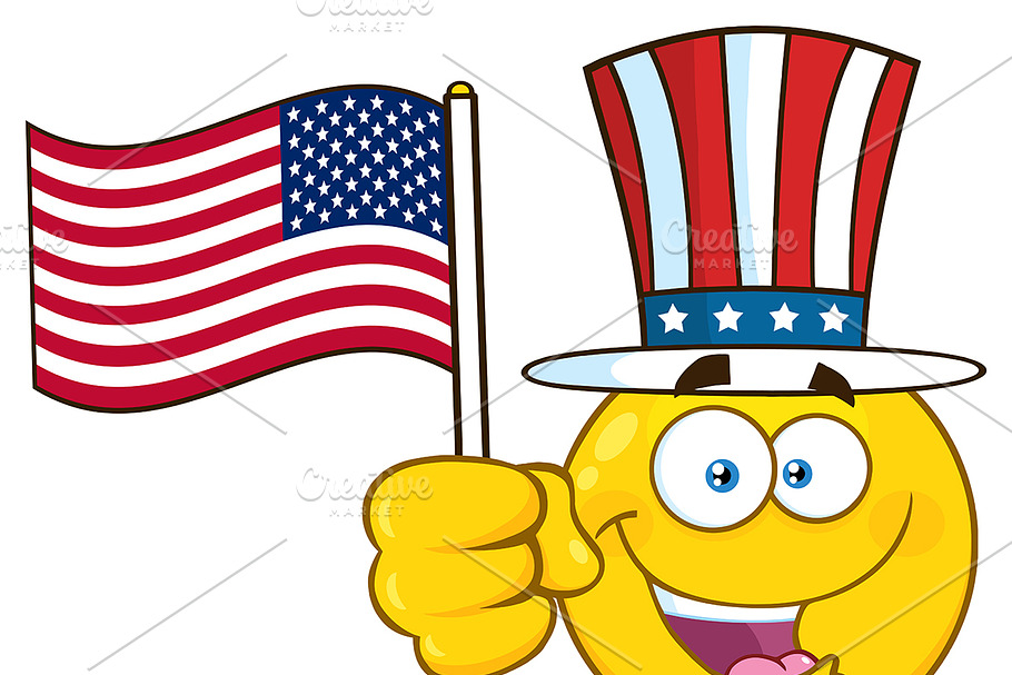 Emoji Face Waving An American Flag Pre Designed Illustrator Graphics ~ Creative Market