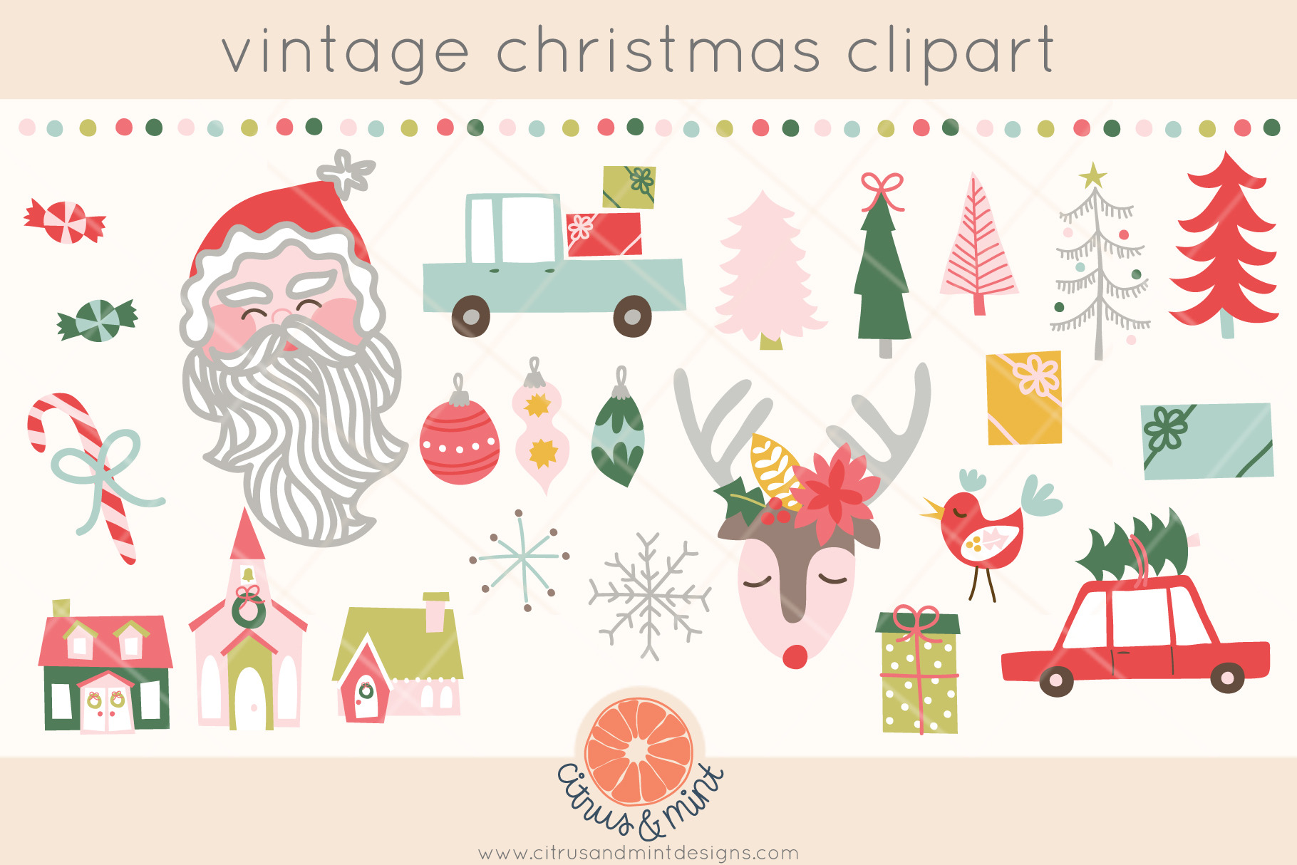 vintage christmas clip art | Custom-Designed Illustrations ~ Creative ...