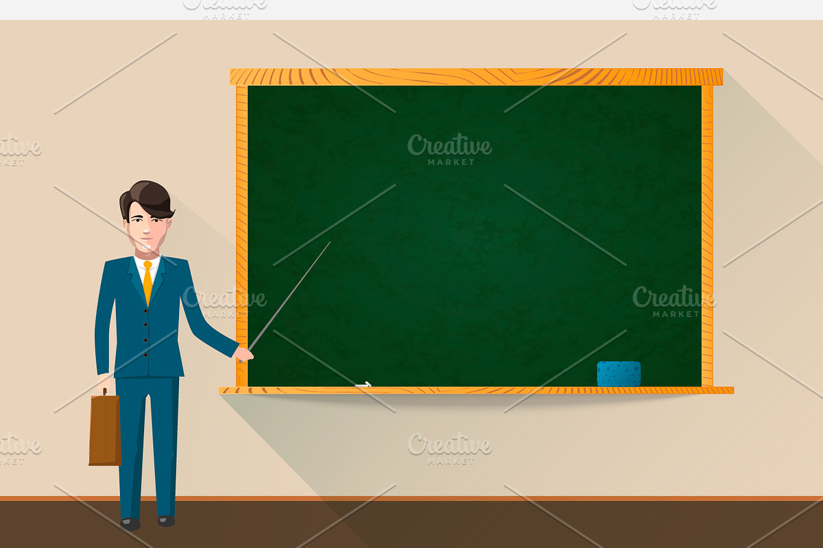 Teacher with school chalkboard | Pre-Designed Illustrator Graphics