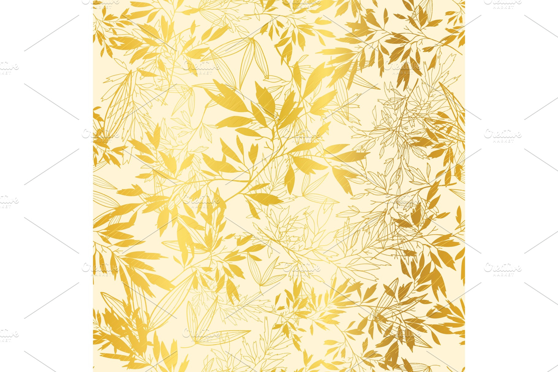 Vector Gold Yellow Leaves and Branches Repeat Seamless Pattern