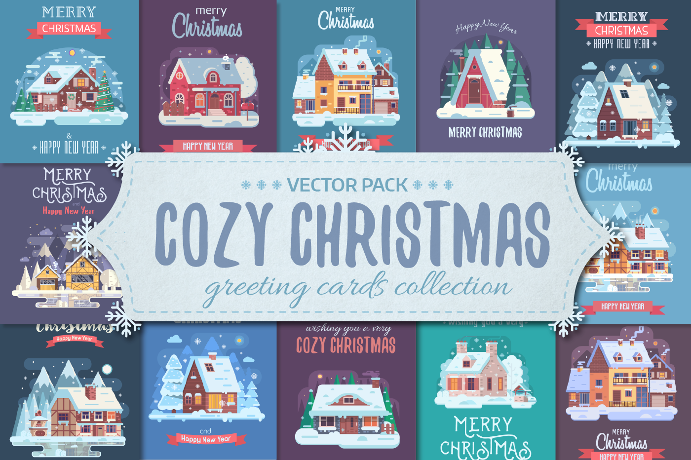 Cozy Winter House Christmas Cards Illustrations Creative Market