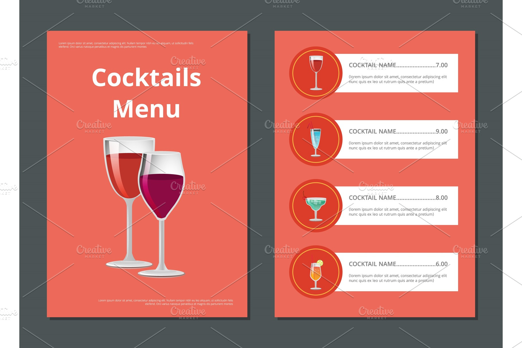 Cocktail Menu Advertisement Poster With Prices Decorative Illustrations ~ Creative Market