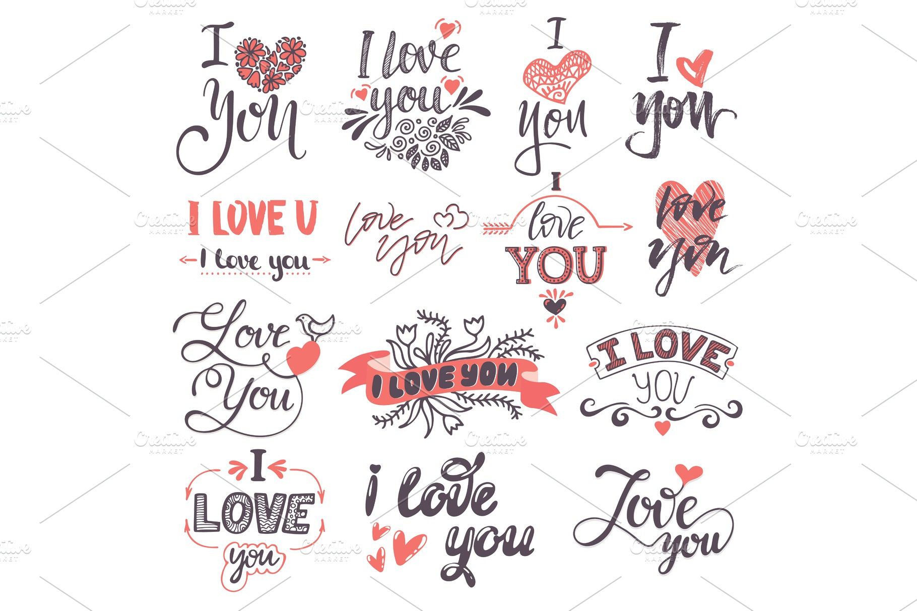 I love You text logo phrases Valentine Day or Wedding ceremony lovely ...