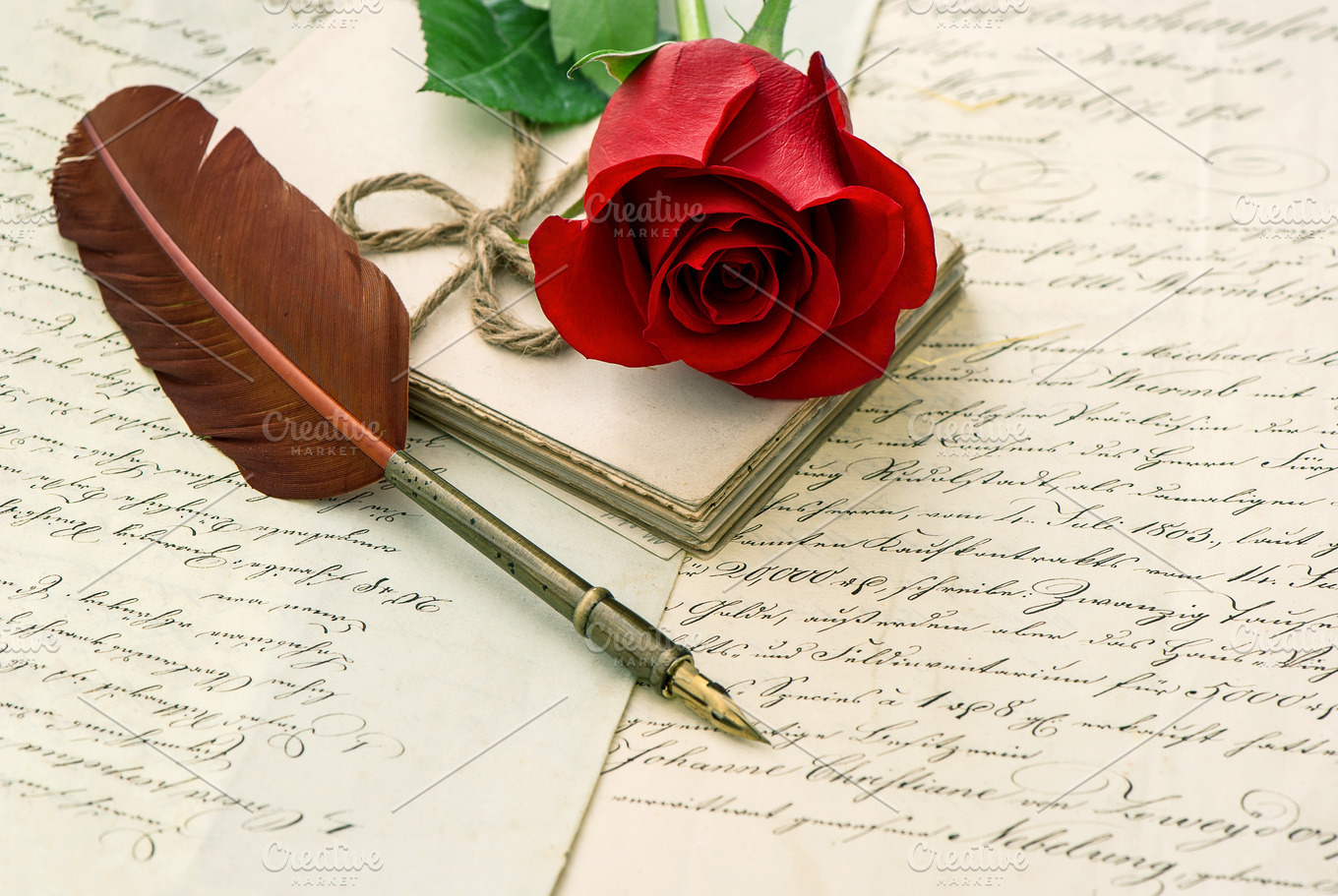 Old letters and rose flower containing flower, roses, and handwriting ...