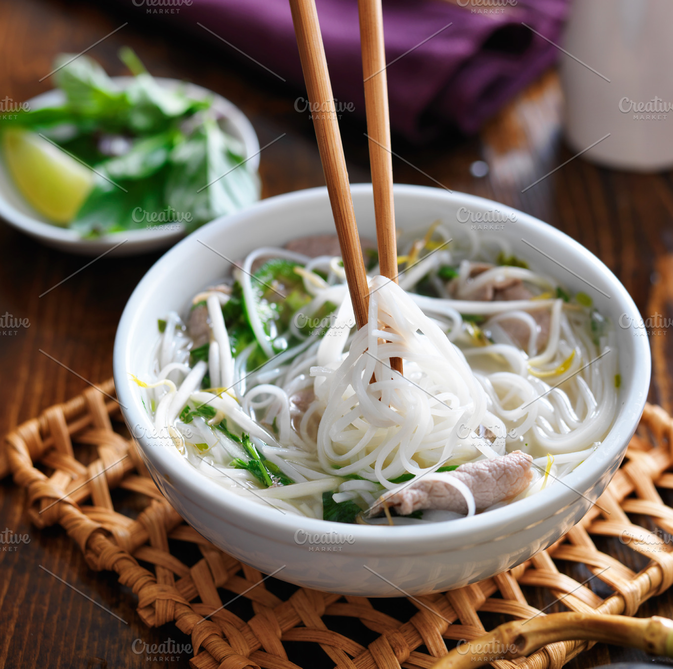 eating a hot bowl of pho | Food Images ~ Creative Market