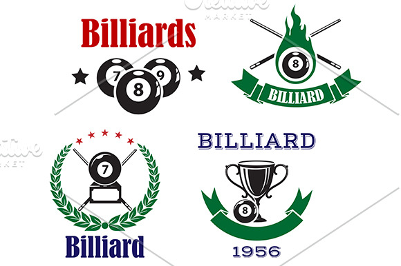 Pool or billiards icons with cue | Icons ~ Creative Market