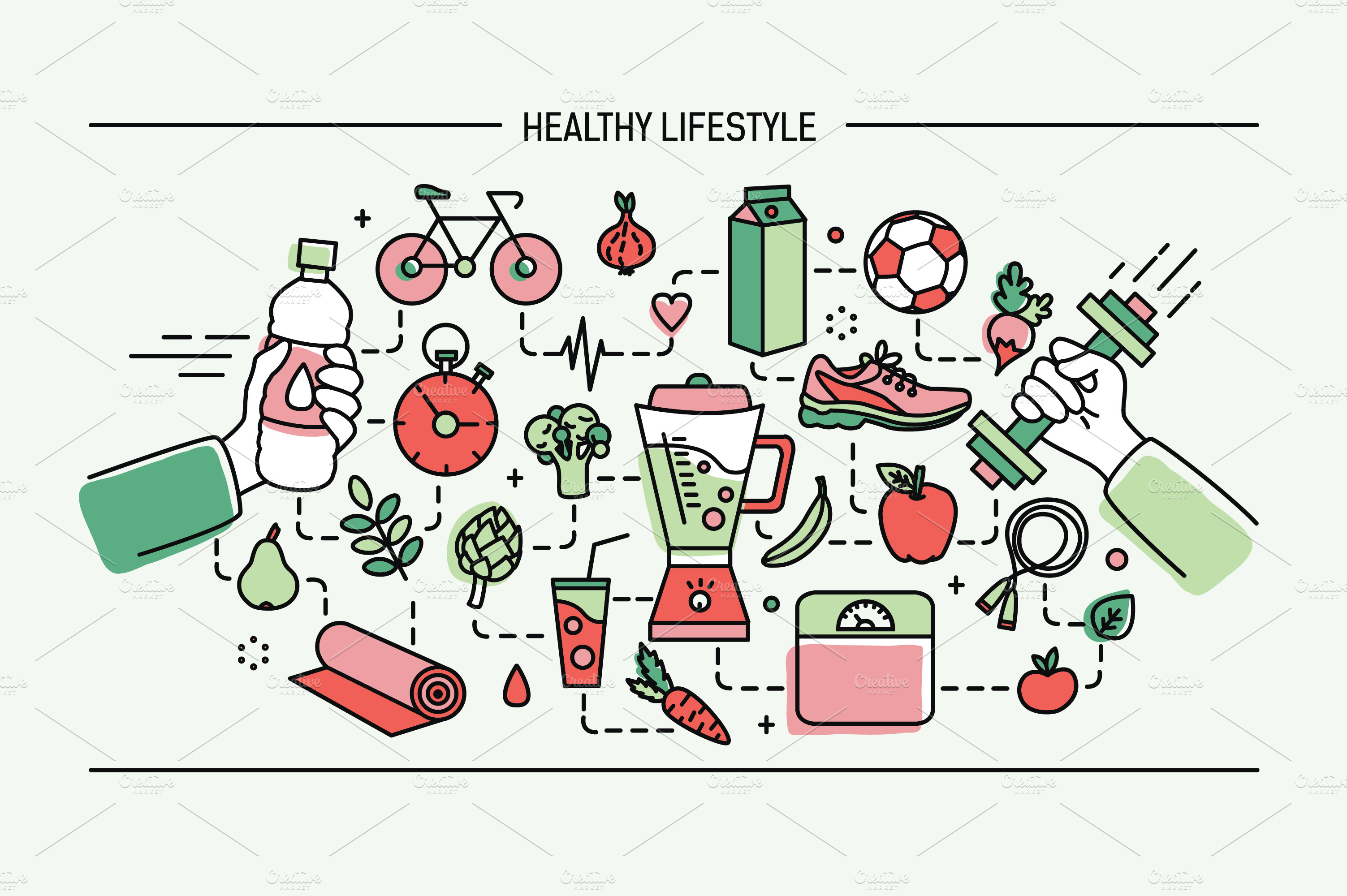 Horizontal banner healthy lifestyle | Food Illustrations ~ Creative Market