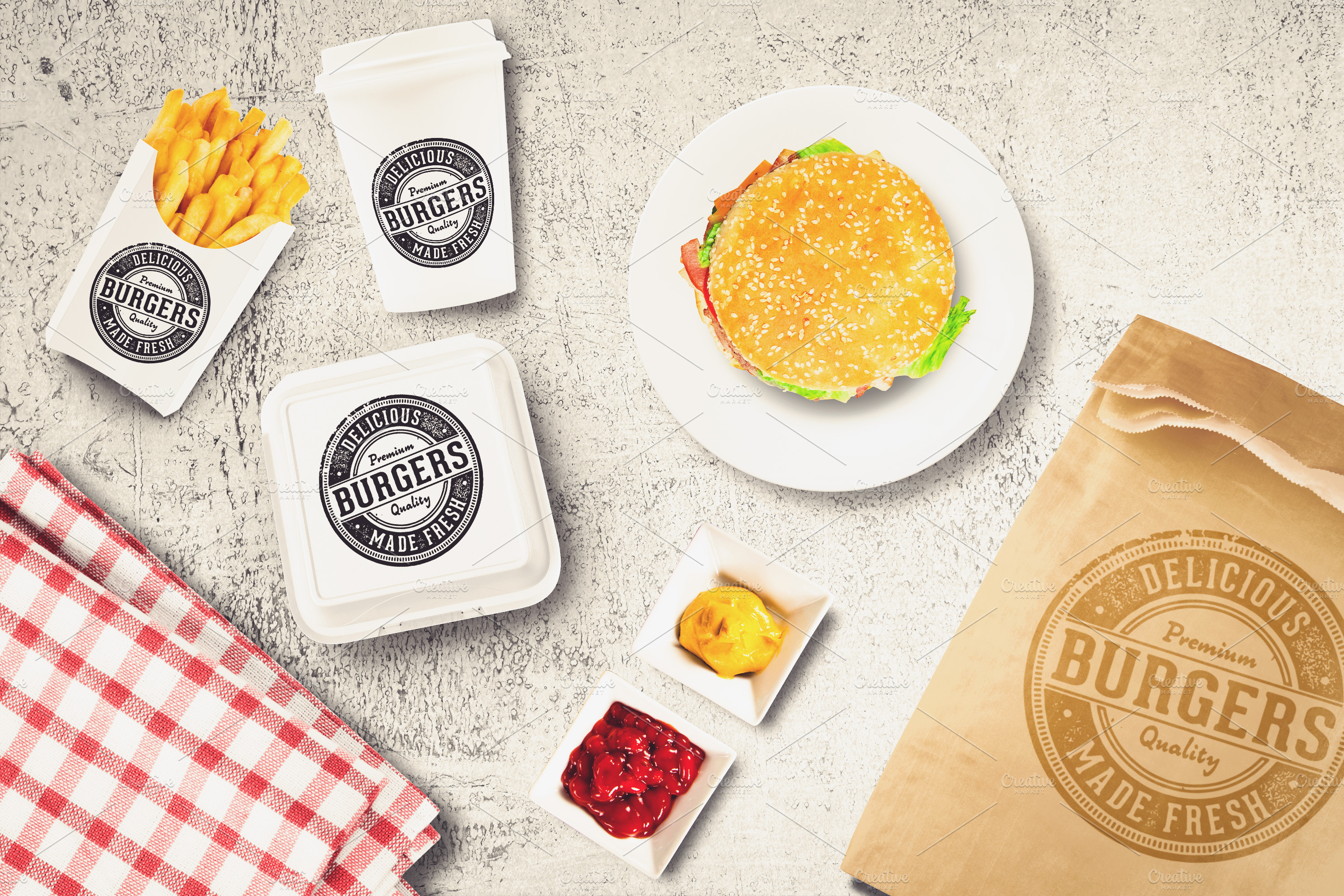 Download Burger Bar Branding Mock-up #3 | Creative Photoshop Templates ~ Creative Market