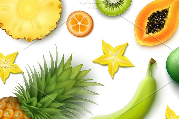 Plate full of tropical fruits | Pre-Designed Photoshop Graphics