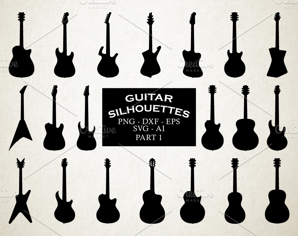 Download Guitar Silhouettes Vector Pack 1 Pre Designed Illustrator Graphics Creative Market