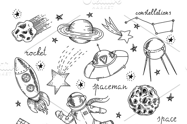 Space Line Art | Pre-Designed Illustrator Graphics ~ Creative Market