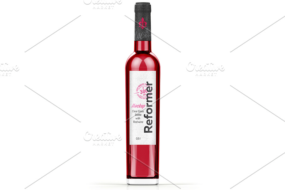 Download Glass Bottle With Pink Wine Mockup Creative Photoshop Templates Creative Market