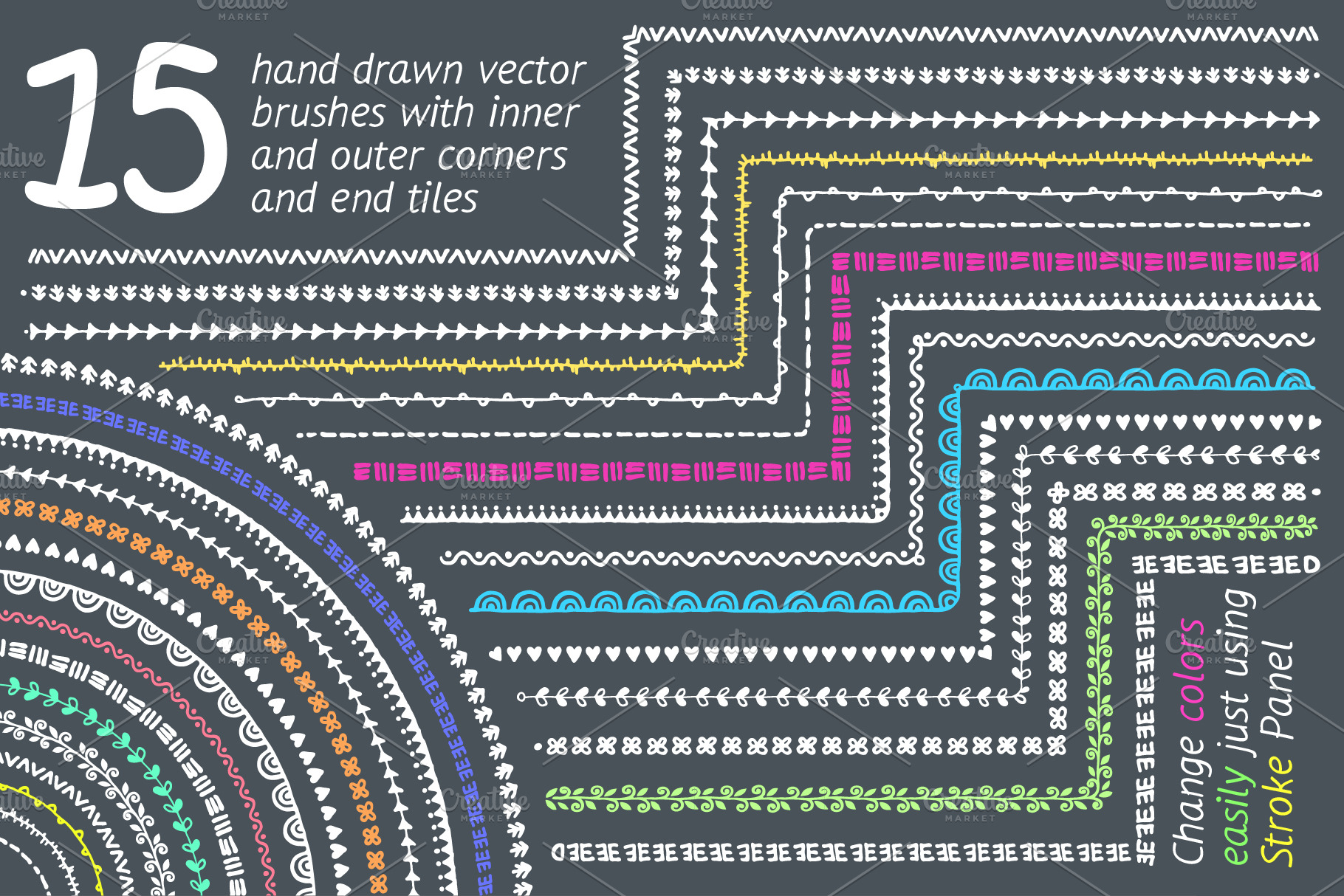 Set of 15 hand drawn pattern brushes Graphic Patterns Creative Market